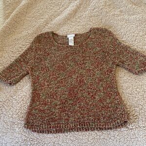 Koret Marled Red & Green Scoop Neck Short Sleeve Sweater